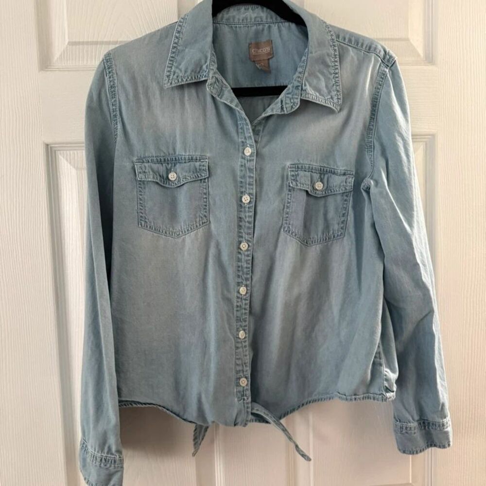 Chico’s blue denim tie shirt Size 12 large